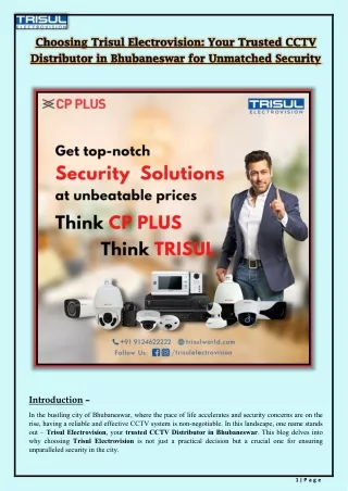 Choosing Trisul Electrovision Your Trusted CCTV Distributor in Bhubaneswar for Unmatched Security