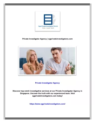 Private Investigator Agency | sgprivateinvestigators.com