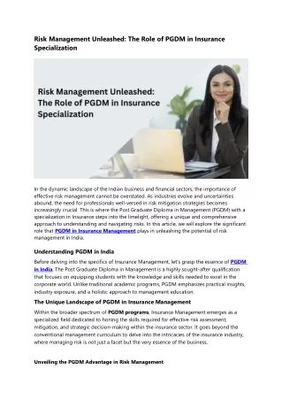 Risk Management Unleashed The Role of PGDM in Insurance Specialization