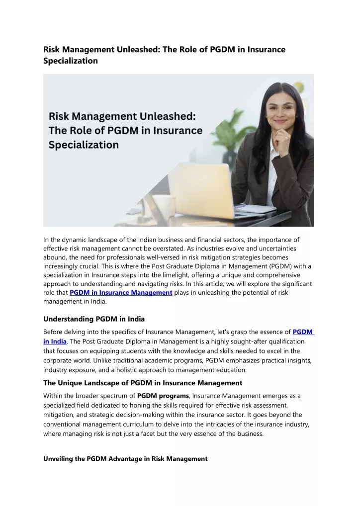 risk management unleashed the role of pgdm