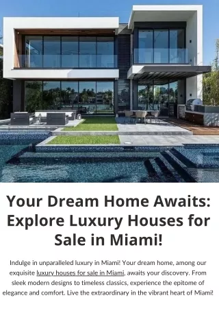Your Dream Home Awaits Explore Luxury Houses for Sale in Miami!