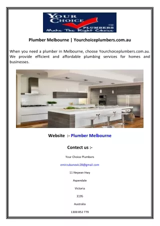 Plumber Melbourne  Yourchoiceplumbers.com.au