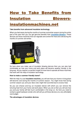 How to Take Benefits from Insulation Blowers-insulationmachines.net