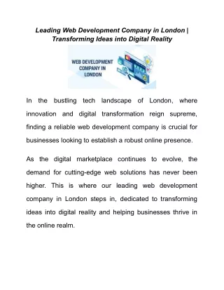 Leading Web Development Company in London _ Transforming Ideas into Digital Reality