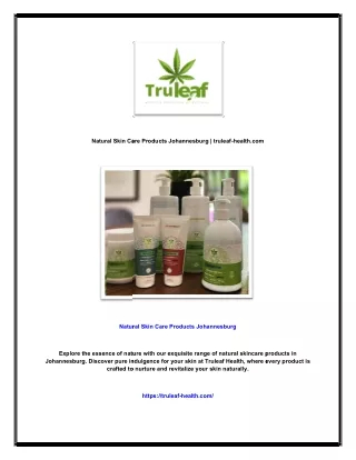 Natural Skin Care Products Johannesburg | truleaf-health.com