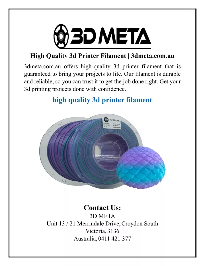 high quality 3d printer filament 3dmeta com au