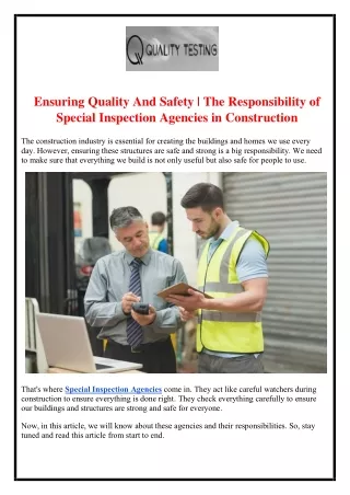 Ensuring Quality And Safety | The Responsibility of Special Inspection Agencies