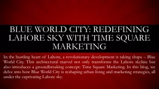 Blue World City Redefining Lahore Sky with Time Square Marketing