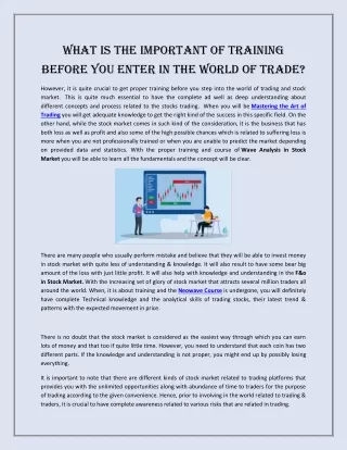 What is the Important of Training before you enter in the world of trade