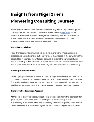 Insights from Nigel Grier's Pioneering Consulting Journey