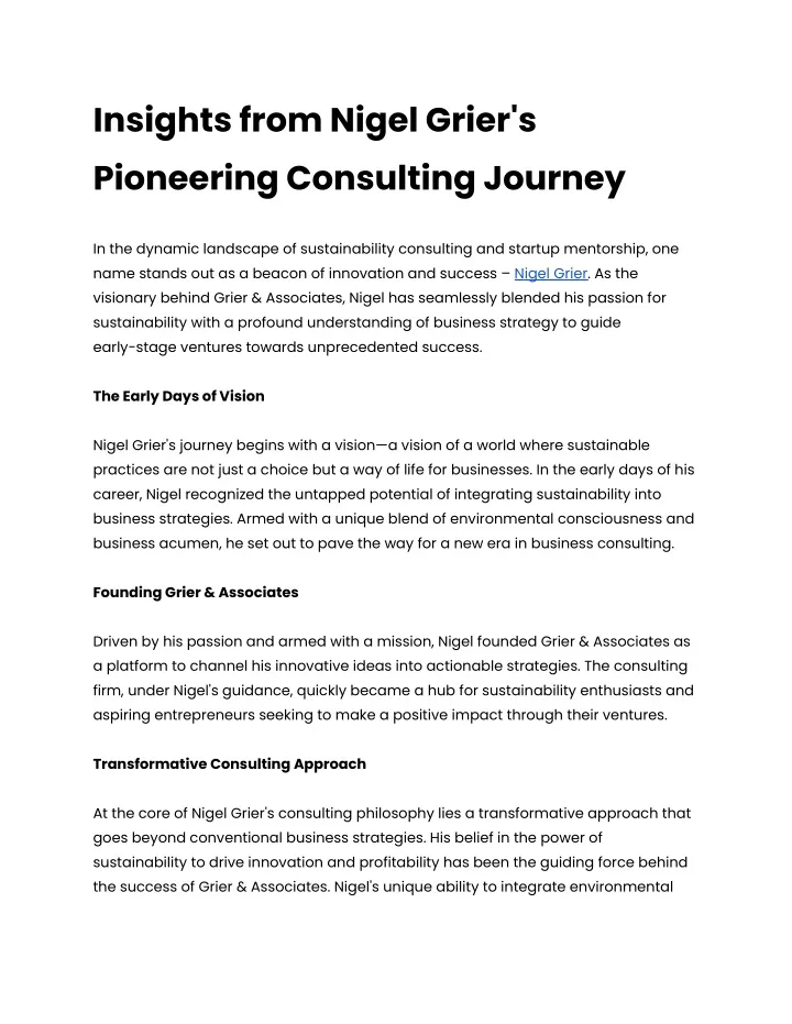 insights from nigel grier s pioneering consulting