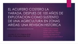 EL ACUIFERO COSTERO LA YARADA, DESPUES DE 100 AÑOS DE EXPLOTACION COMO SUSTENTO