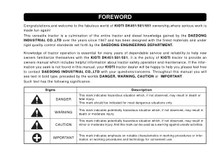 Kioti Daedong DK451 Tractor Operator manual