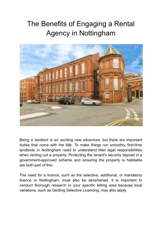 The Benefits of Engaging a Rental Agency in Nottingham