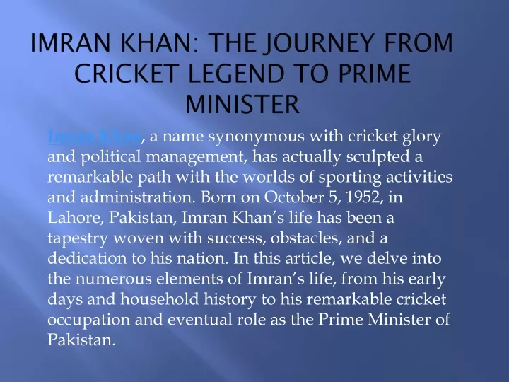 imran khan the journey from cricket legend to prime minister