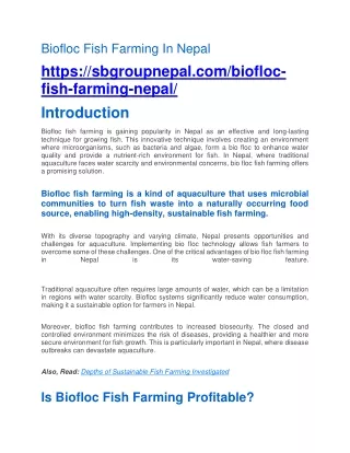 Biofloc Fish Farming In Nepal