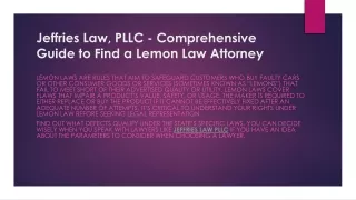 Jeffries Law, PLLC - Comprehensive Guide to Find a Lemon Law Attorney