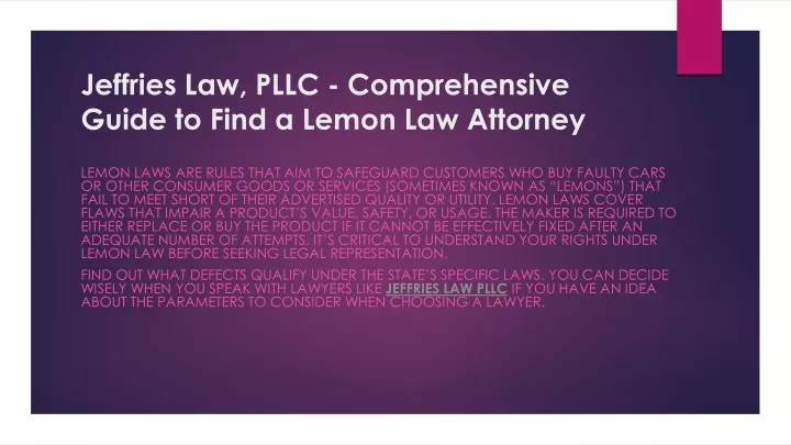jeffries law pllc comprehensive guide to find a lemon law attorney