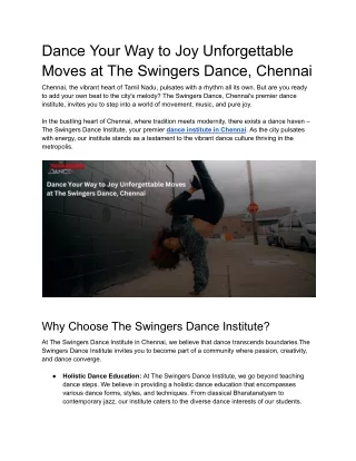 Dance Your Way to Joy Unforgettable Moves at The Swingers Dance, Chennai