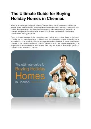 The Ultimate Guide for Buying Holiday Homes in Chennai.