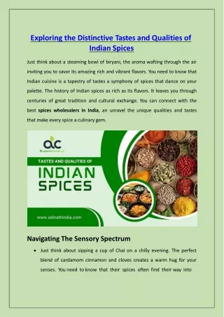 Exploring the Distinctive Tastes and Qualities of Indian Spices