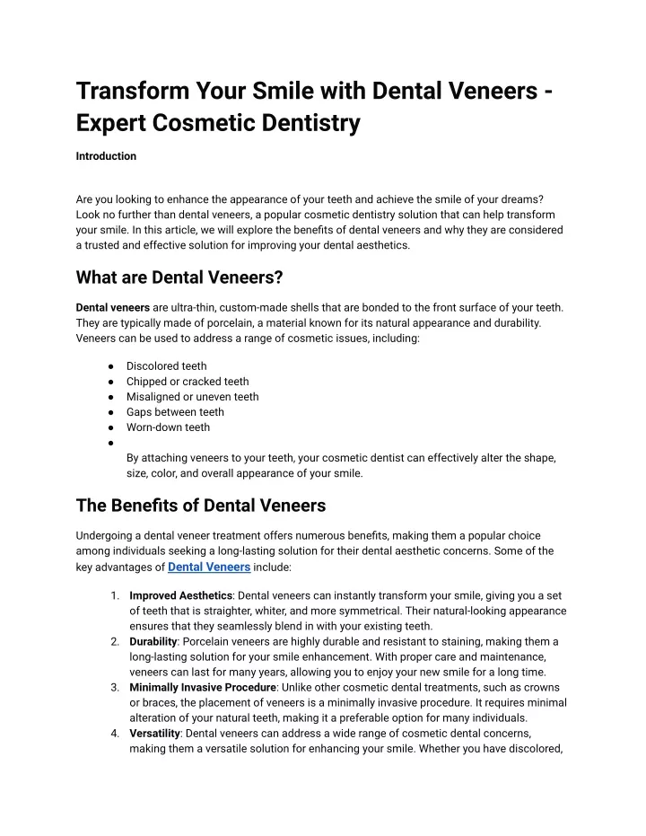 transform your smile with dental veneers expert