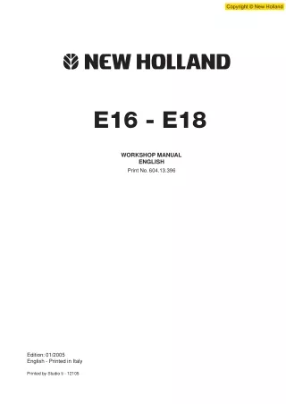 New Holland E16 Hydraulic Excavator Service Repair Manual
