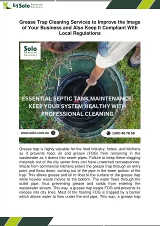 Grease Trap Cleaning Services to Improve the Image of Your Business and Also Keep It Compliant With Local Regulations
