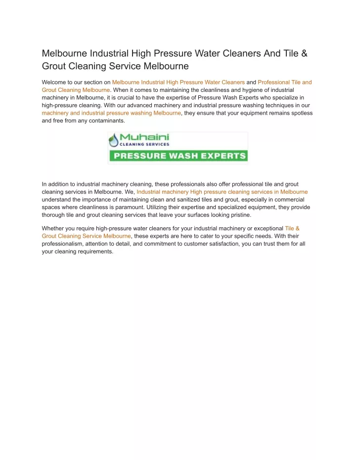 melbourne industrial high pressure water cleaners