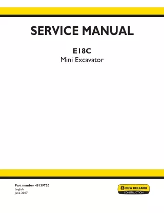 New Holland E18C Cab Tier IV engine Mini Excavator Service Repair Manual