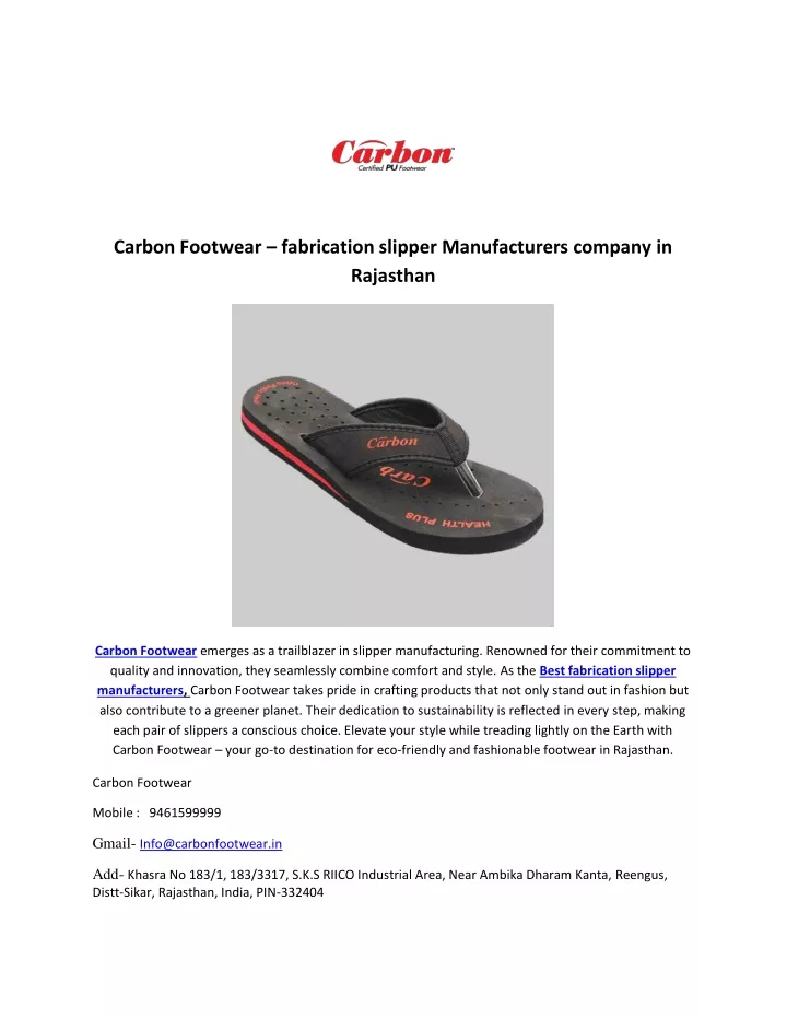 carbon footwear fabrication slipper manufacturers