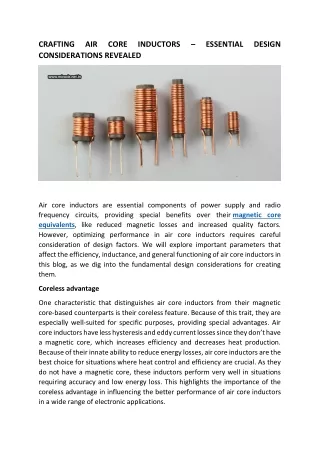 CRAFTING AIR CORE INDUCTORS – ESSENTIAL DESIGN CONSIDERATIONS REVEALED