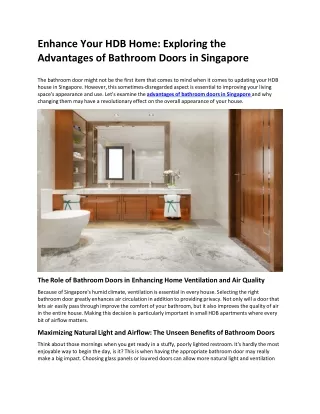 Exploring the Advantages of Bathroom Doors in Singapore
