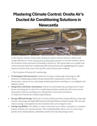 Onsite Air's Ducted Air ConditioniNG