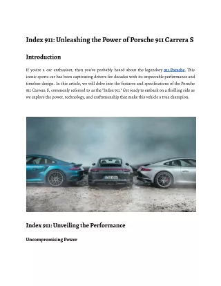Index 911 Unleashing the Power of Porsche 911 Carrera S