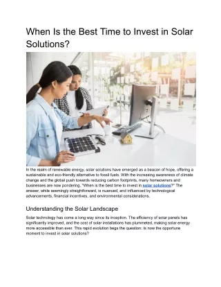 Best Time to Invest in Solar Solutions - Act Now!