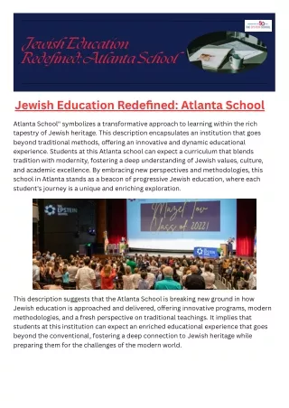 Jewish Education Redefined Atlanta School