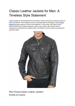 Classic Leather Jackets for Men_ A Timeless Style Statement