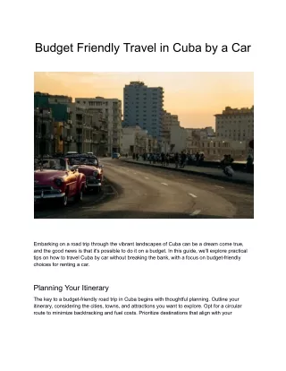 Budget friendly travel in Cuba by  Car