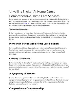 Unveiling Shelter At Home Care's Comprehensive Home Care Services