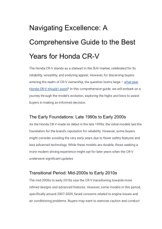 Navigating Excellence - A Comprehensive Guide to the Best Years for Honda CR-V