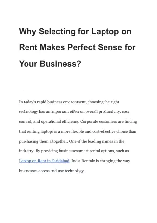 Why Selecting for Laptop on Rent Makes Perfect Sense for Your Business