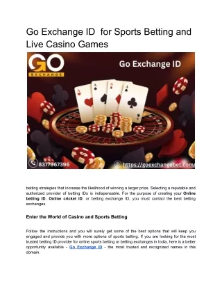 Go Exchange ID  for Sports Betting and Live Casino Games