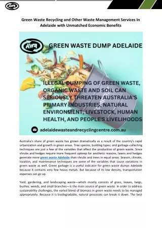 Green Waste Recycling and Other Waste Management Services In Adelaide with Unmatched Economic Benefits