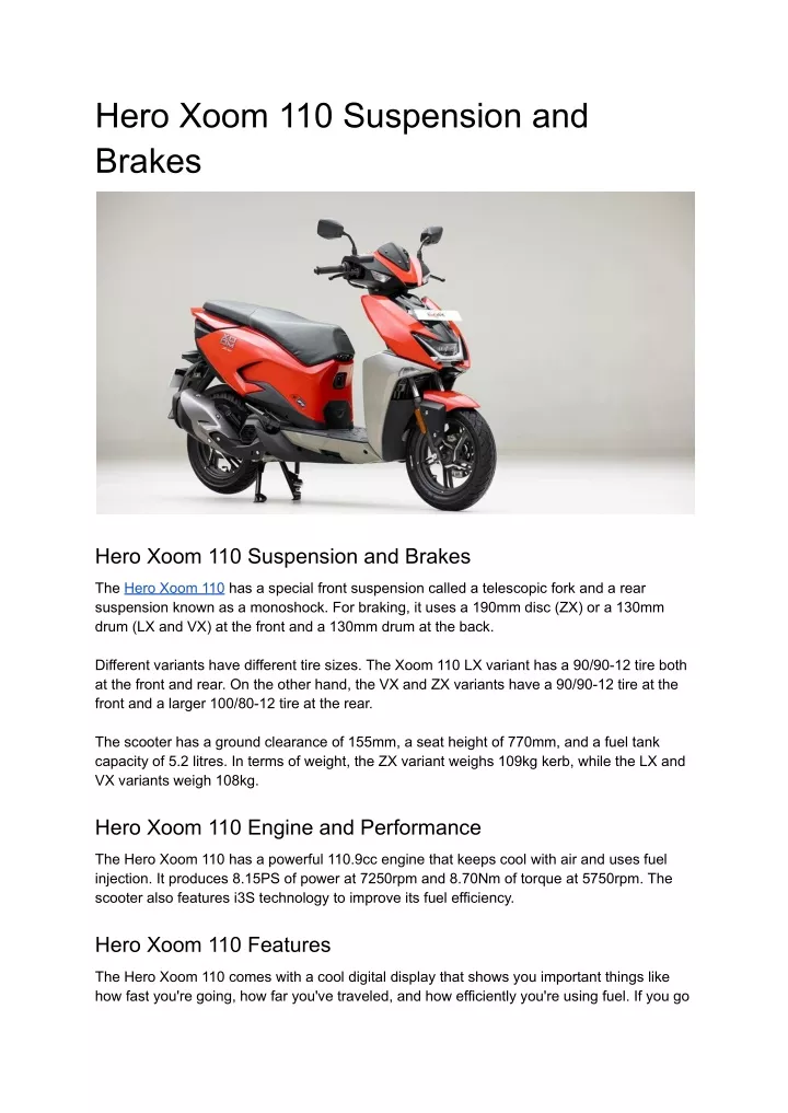 hero xoom 110 suspension and brakes