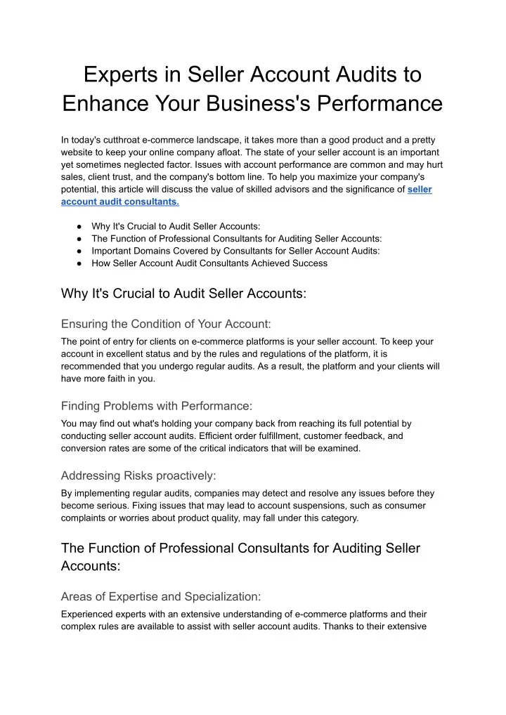 experts in seller account audits to enhance your