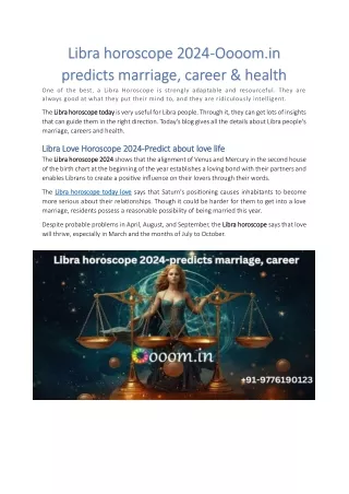 Libra horoscope 2024-Oooom.in predicts marriage, career & health