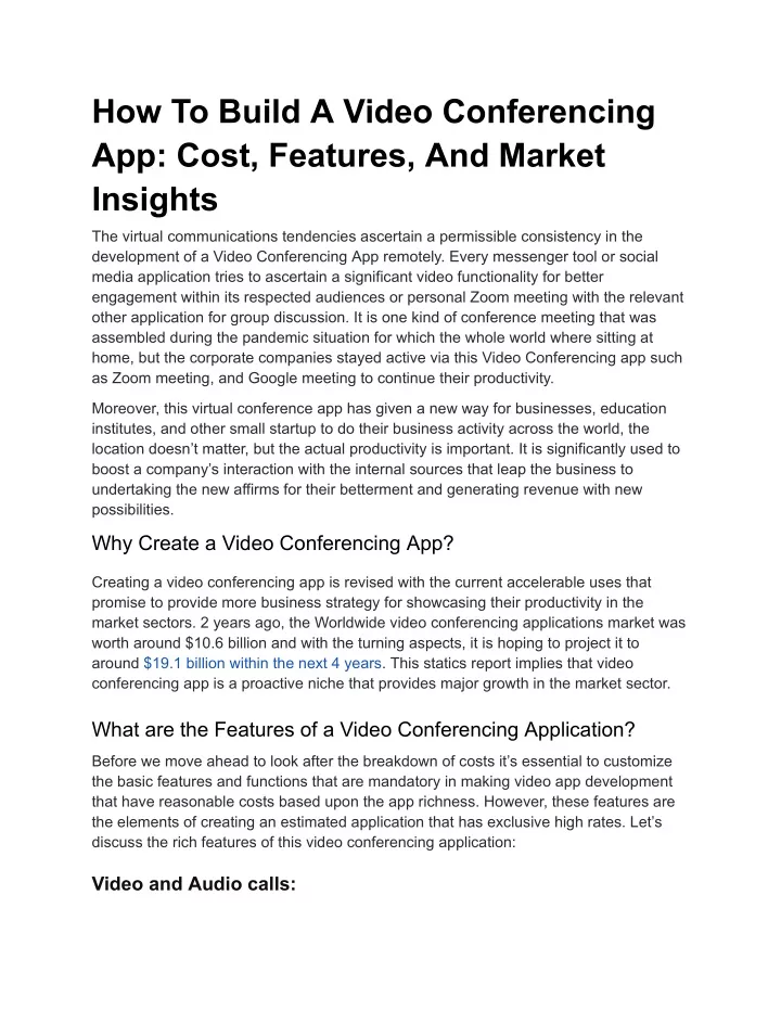 how to build a video conferencing app cost