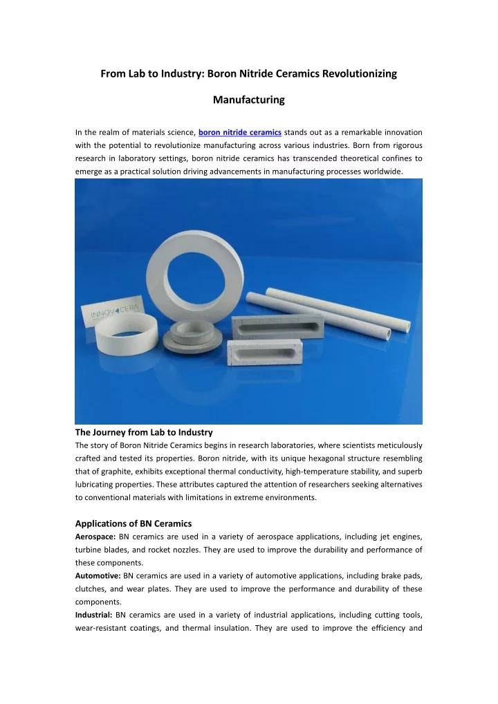 from lab to industry boron nitride ceramics