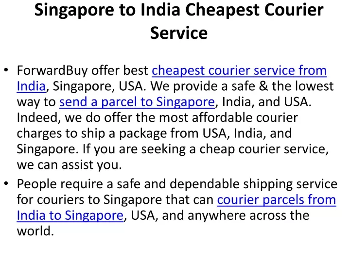 singapore to india cheapest courier service